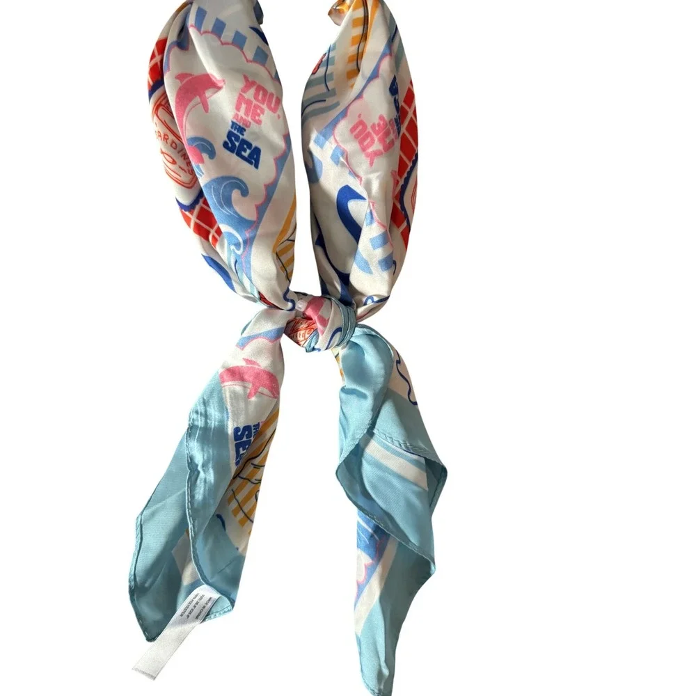 Piper K Nautical Coastal Beach Summer Scarf Sardines Lobster‎ Dolphin Prints NWT